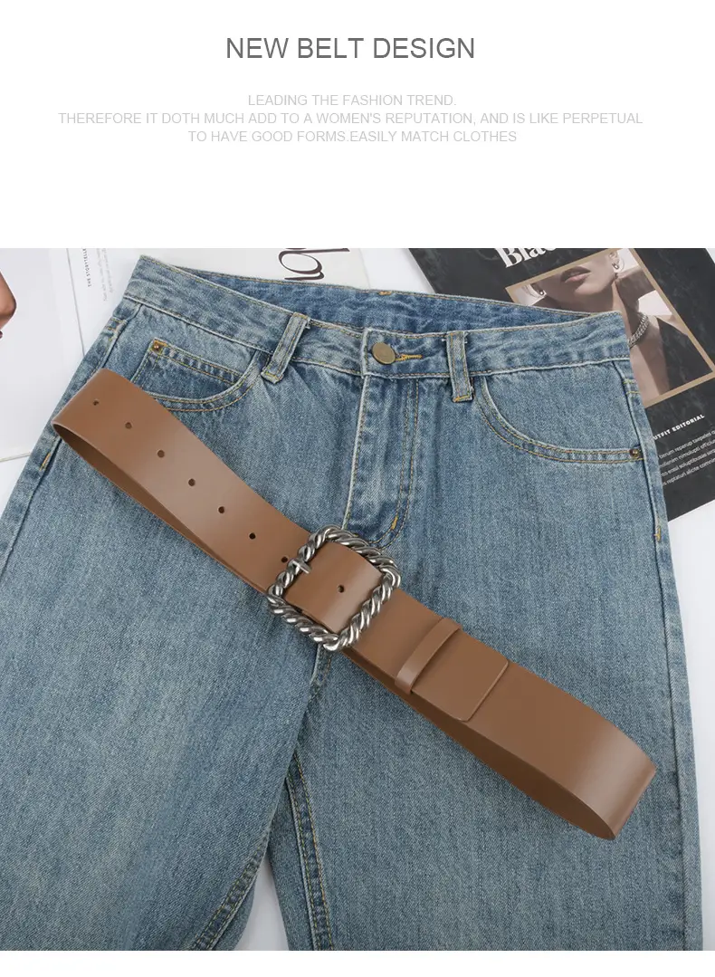 Women's Brown Genuine Leather Wide Belt 110cm — feature 11