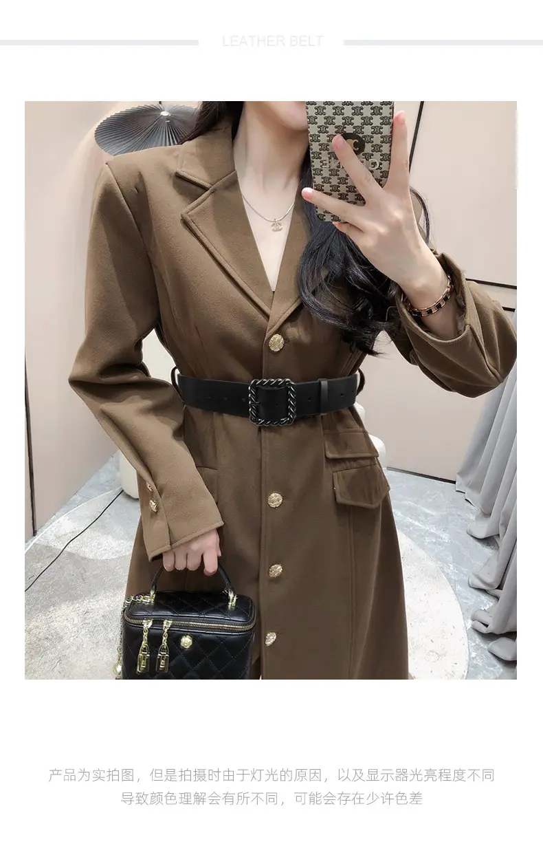 Women's Brown Genuine Leather Wide Belt 110cm — feature 2