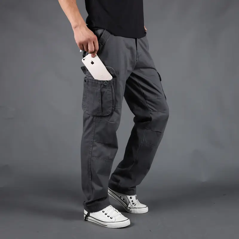 Grey Multi-Pocket Cargo Pants for Men, Loose Fit, 6PcPants, Casual Winter - Image 9