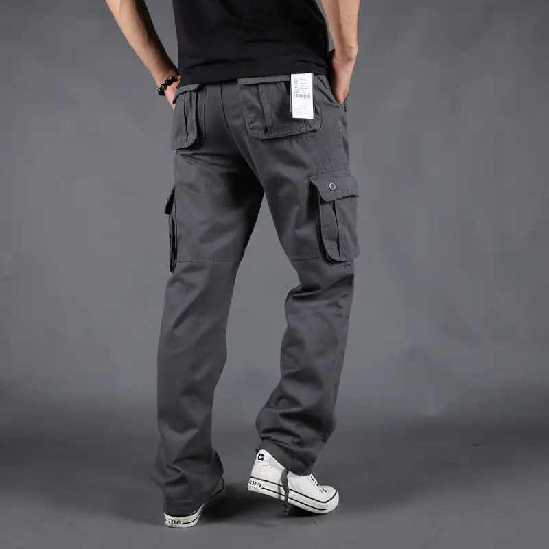 Grey Multi-Pocket Cargo Pants for Men, Loose Fit, 6PcPants, Casual Winter - Image 10