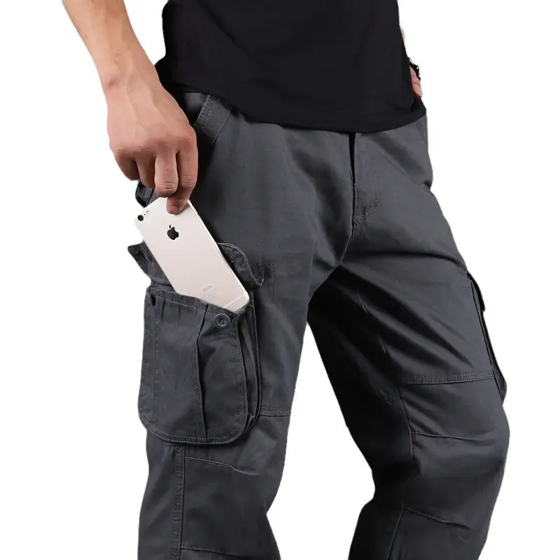 Grey Multi-Pocket Cargo Pants for Men, Loose Fit, 6PcPants, Casual Winter - Image 11