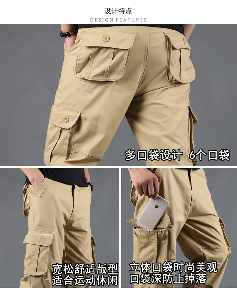 Grey Multi-Pocket Cargo Pants for Men, Loose Fit, 6PcPants, Casual Winter — feature 3