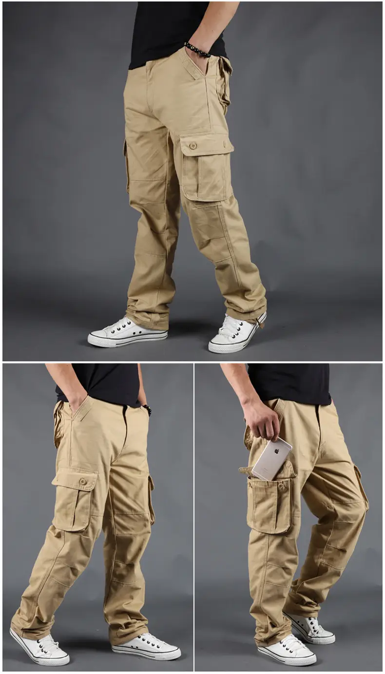 Grey Multi-Pocket Cargo Pants for Men, Loose Fit, 6PcPants, Casual Winter — feature 6