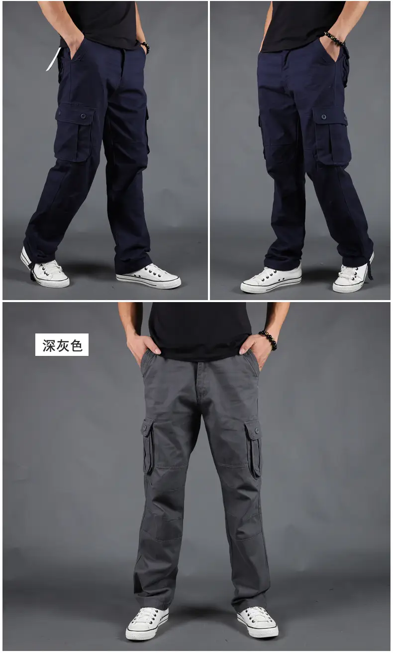 Grey Multi-Pocket Cargo Pants for Men, Loose Fit, 6PcPants, Casual Winter — feature 8