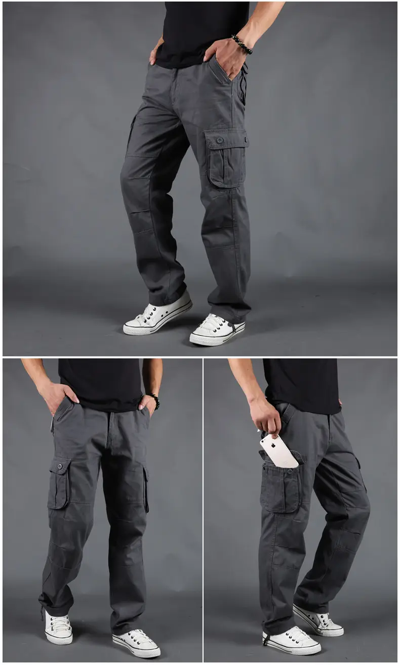 Grey Multi-Pocket Cargo Pants for Men, Loose Fit, 6PcPants, Casual Winter — feature 9