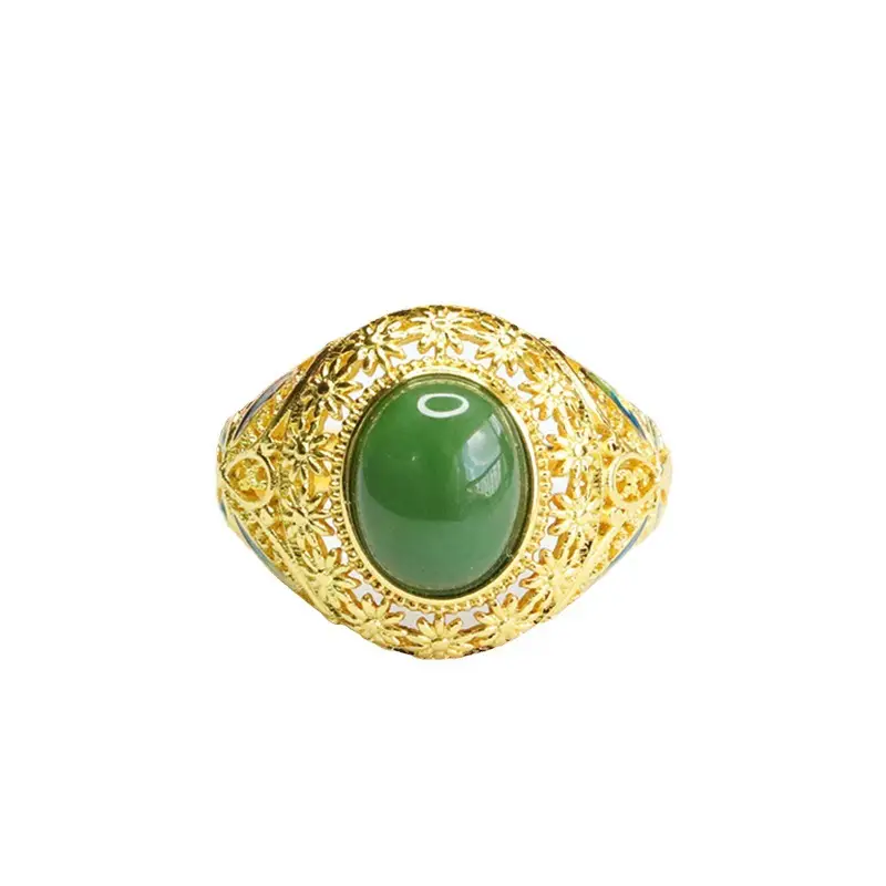 Guan Yu Jade Ring Green Emerald Vintage Gold - Image 6