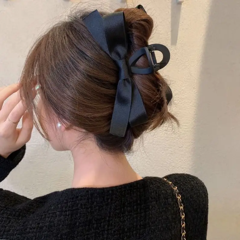 Black Bow Hair Clip for Women Large High-Level Hair