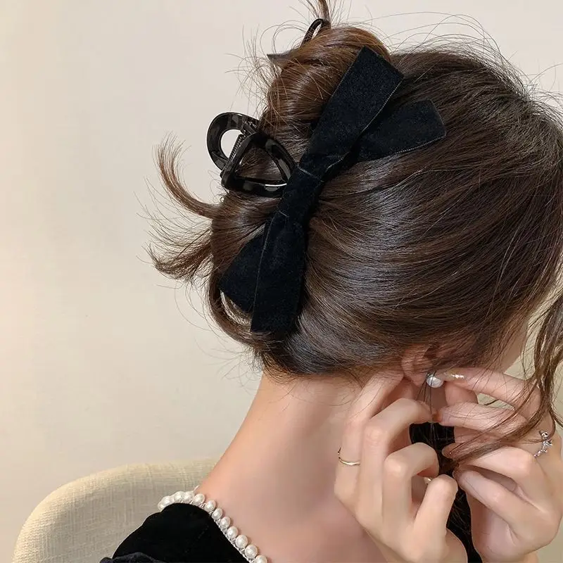 Black Bow Hair Clip for Women Large High-Level Hair