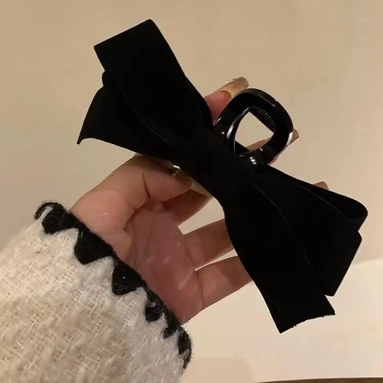 Black Bow Hair Clip for Women Large High-Level Hair