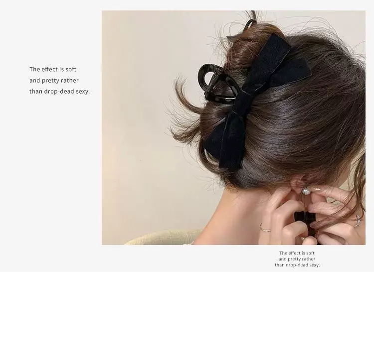 Black Bow Hair Clip for Women Large High-Level Hair — feature 1