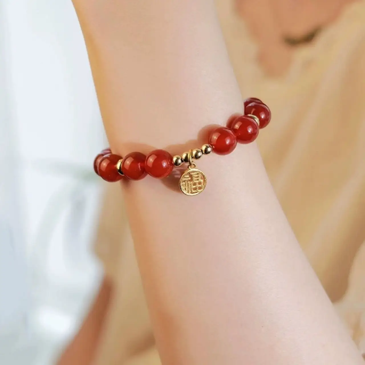 Natural Red Agate Bracelet 8mm Women's Lucky Pendant