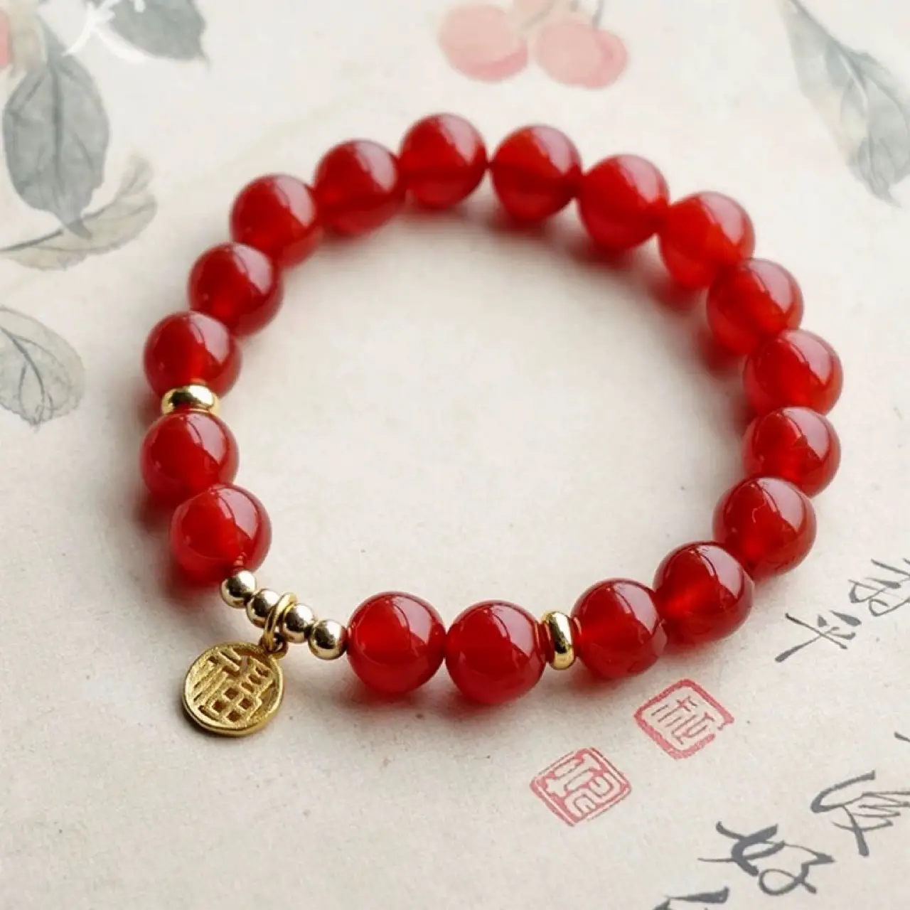 Natural Red Agate Bracelet 8mm Women's Lucky Pendant