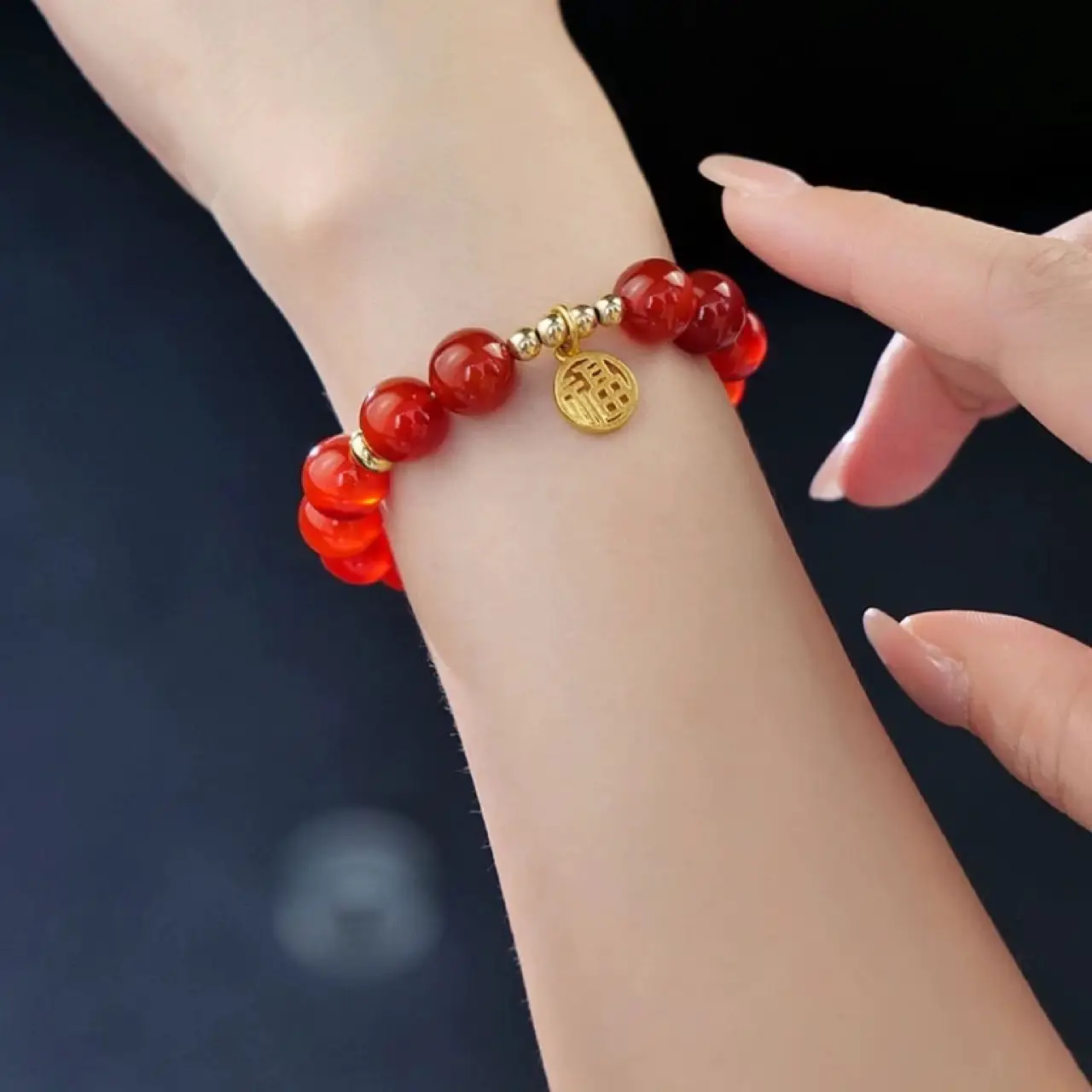 Natural Red Agate Bracelet 8mm Women's Lucky Pendant