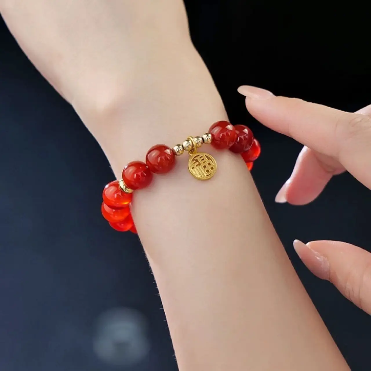 Natural Red Agate Bracelet 8mm Women's Lucky Pendant