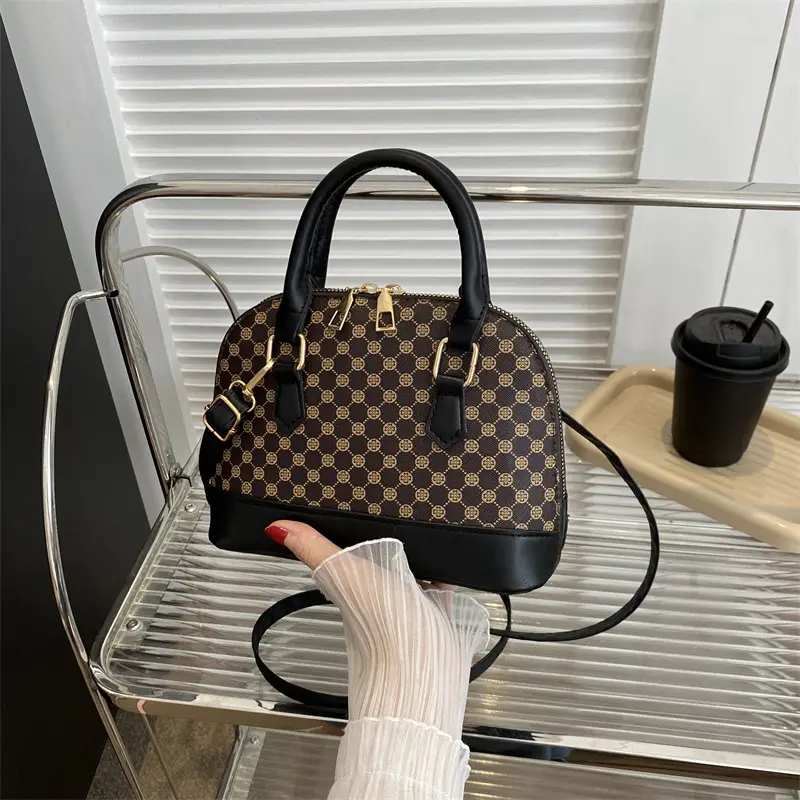 Women's Printed Shell Shoulder Bag Brown Checkered 2023 - Image 4