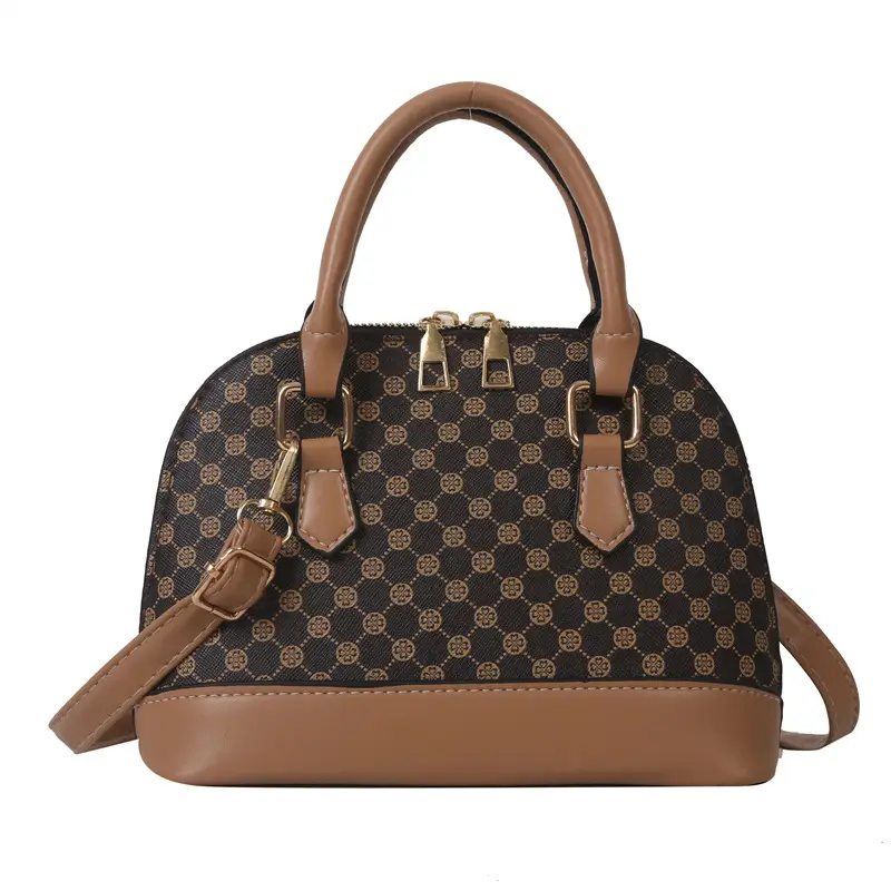 Women's Printed Shell Shoulder Bag Brown Checkered 2023 - Image 8