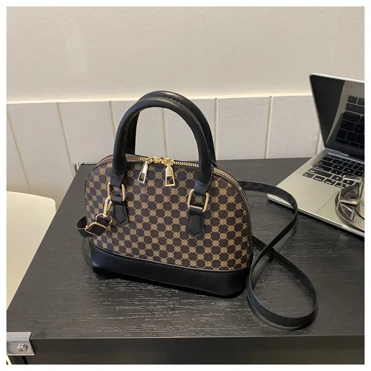 Women's Printed Shell Shoulder Bag Brown Checkered 2023 — feature 13