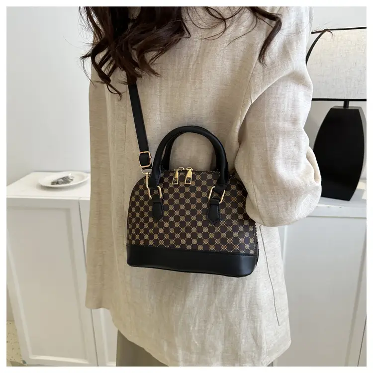 Women's Printed Shell Shoulder Bag Brown Checkered 2023 — feature 21
