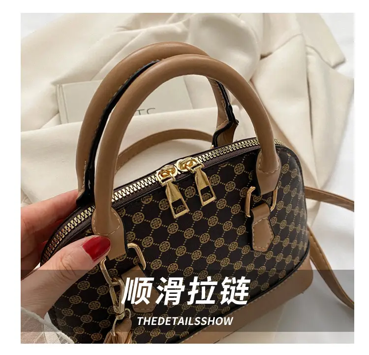 Women's Printed Shell Shoulder Bag Brown Checkered 2023 — feature 5