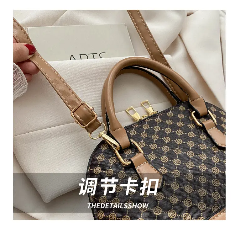 Women's Printed Shell Shoulder Bag Brown Checkered 2023 — feature 6