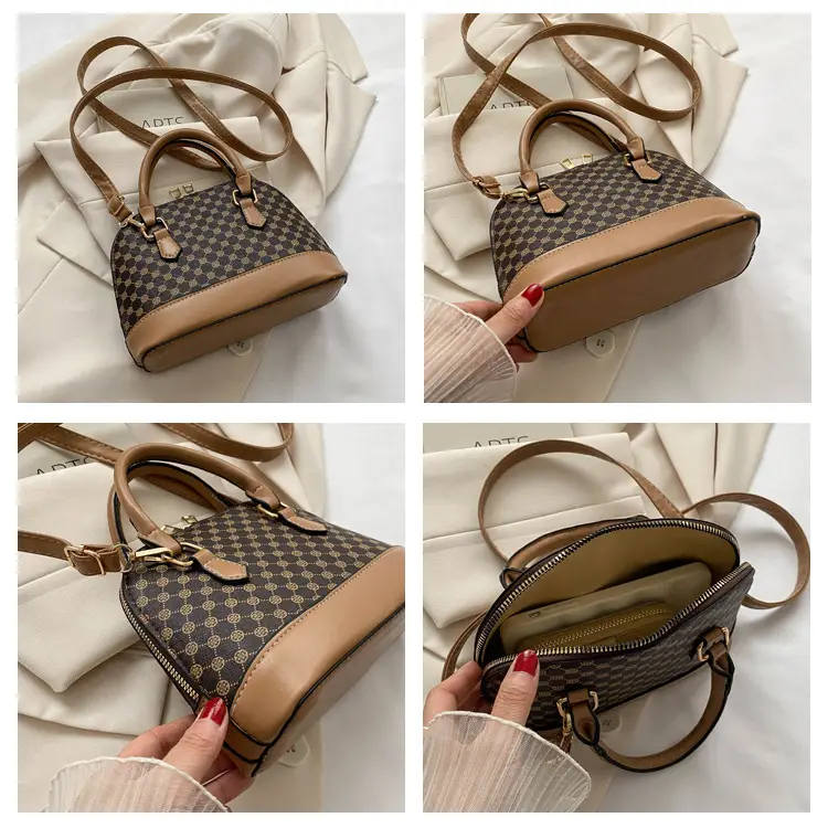 Women's Printed Shell Shoulder Bag Brown Checkered 2023 — feature 8