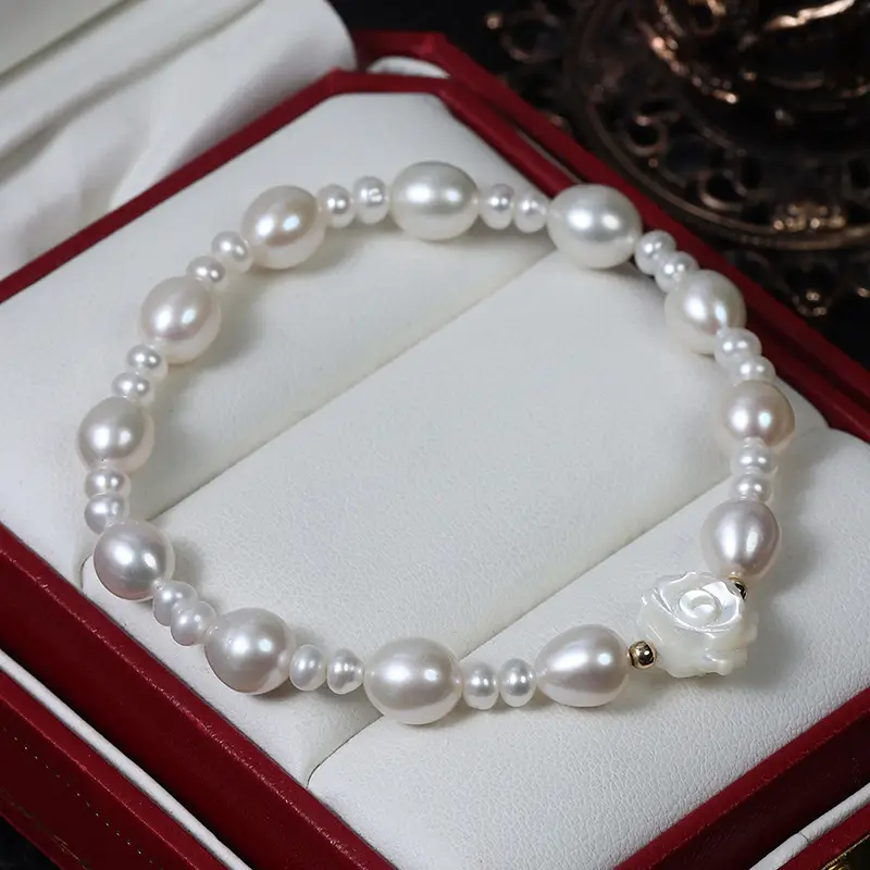 White Rose Fritillaria Pearl Bracelet Luxury Stretch - Image 5