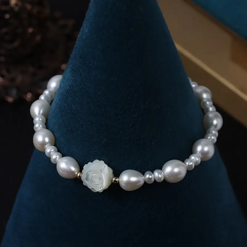 White Rose Fritillaria Pearl Bracelet Luxury Stretch - Image 6