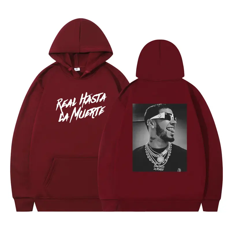 Red Hoodie with Hip Hop Print Double Sided Anime Design - Image 25
