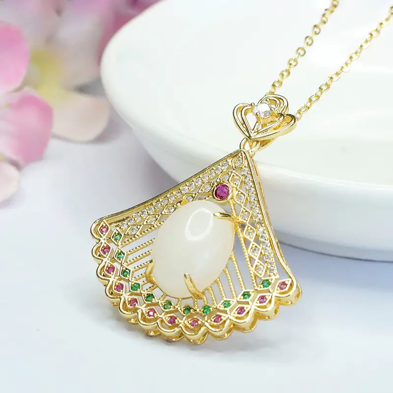 Guan Yu White Jade Peacock Pendant Necklace - Image 3