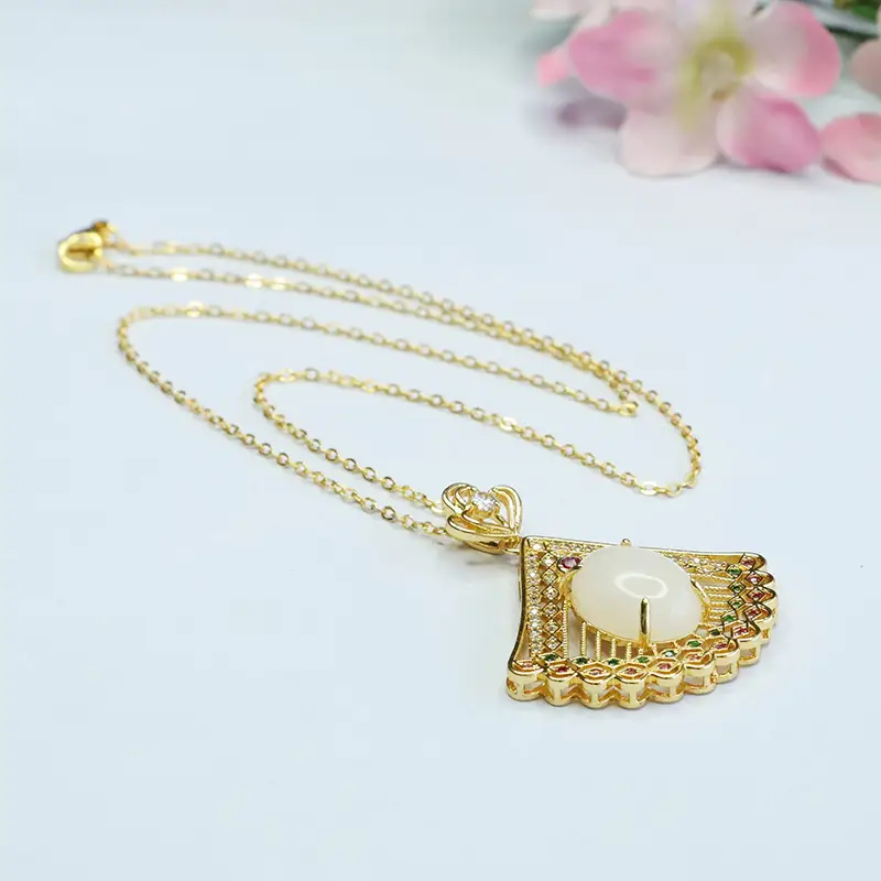 Guan Yu White Jade Peacock Pendant Necklace - Image 5