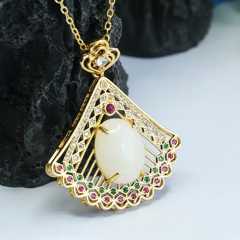Guan Yu White Jade Peacock Pendant Necklace — feature 10