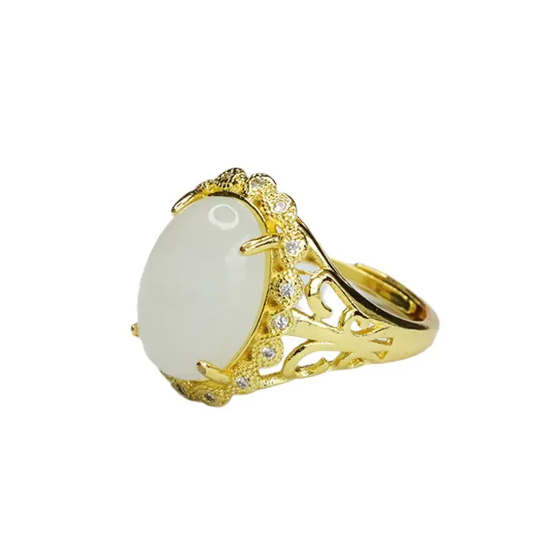 Guan Yu White Jade Ring with Gold Plating - Image 6