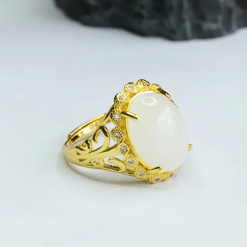 Guan Yu White Jade Ring with Gold Plating — feature 7