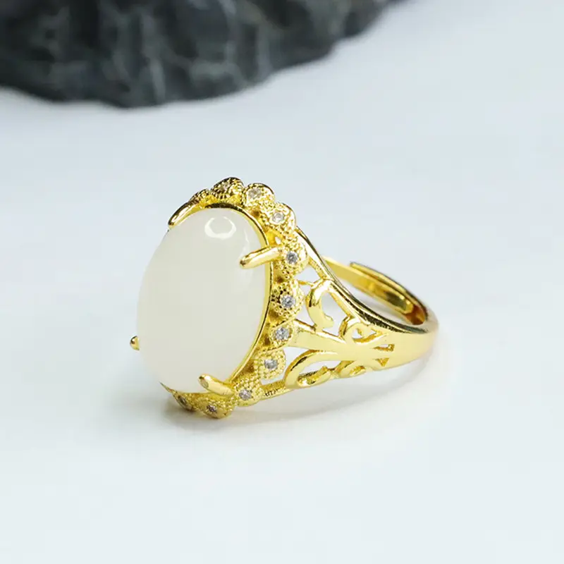 Guan Yu White Jade Ring with Gold Plating — feature 8