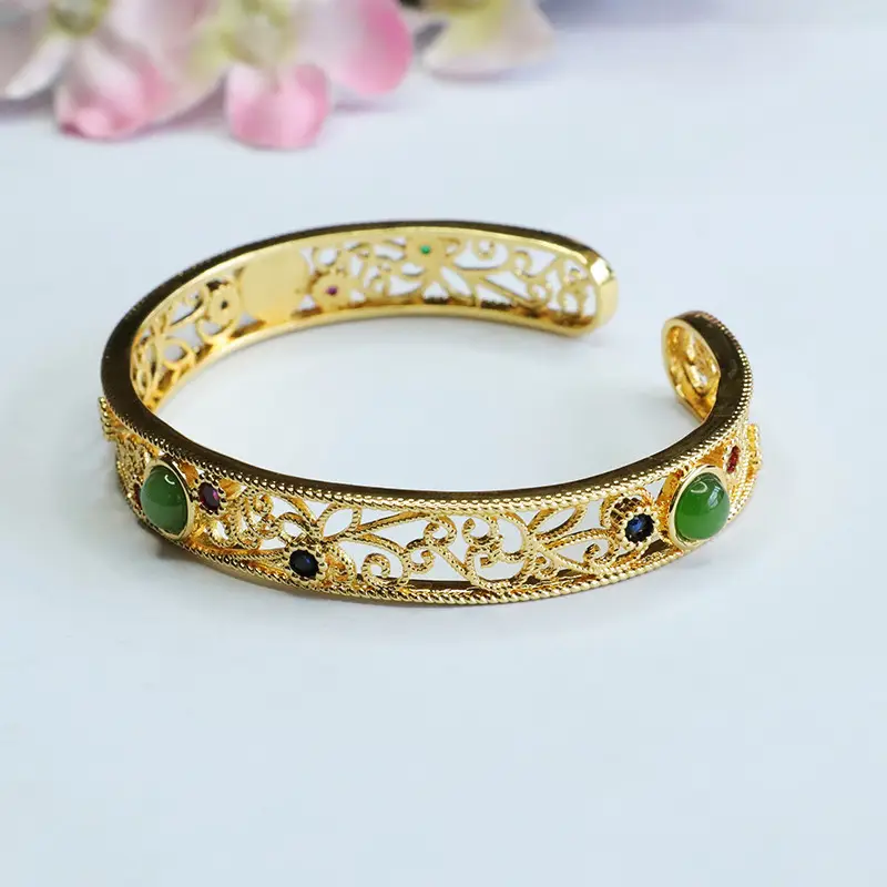 Guan Yu Jade Bracelet Open Jasper Green Stone - Image 3