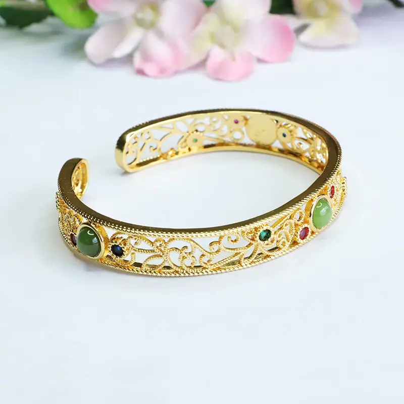 Guan Yu Jade Bracelet Open Jasper Green Stone - Image 4