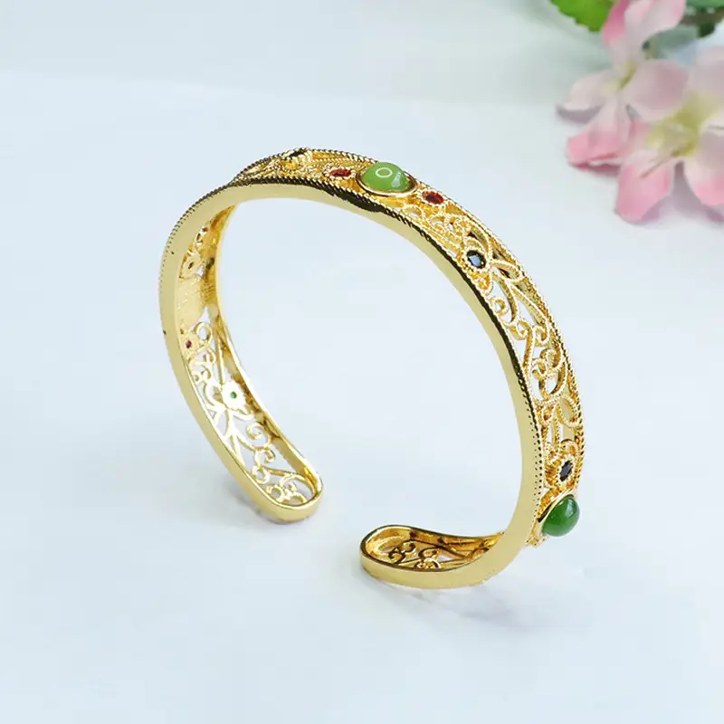 Guan Yu Jade Bracelet Open Jasper Green Stone - Image 5