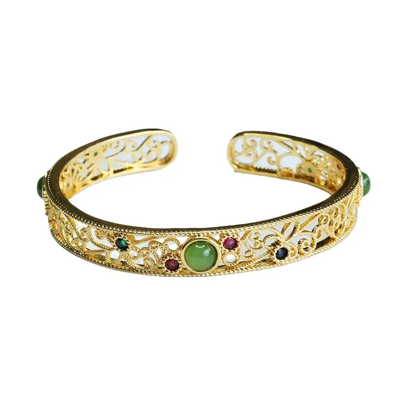 Guan Yu Jade Bracelet Open Jasper Green Stone - Image 6