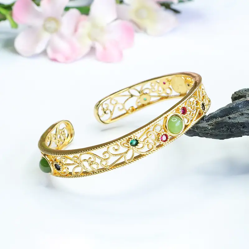 Guan Yu Jade Bracelet Open Jasper Green Stone — feature 11