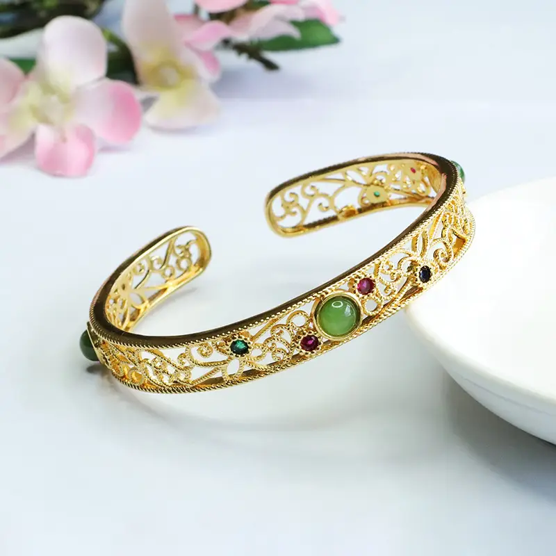 Guan Yu Jade Bracelet Open Jasper Green Stone — feature 7