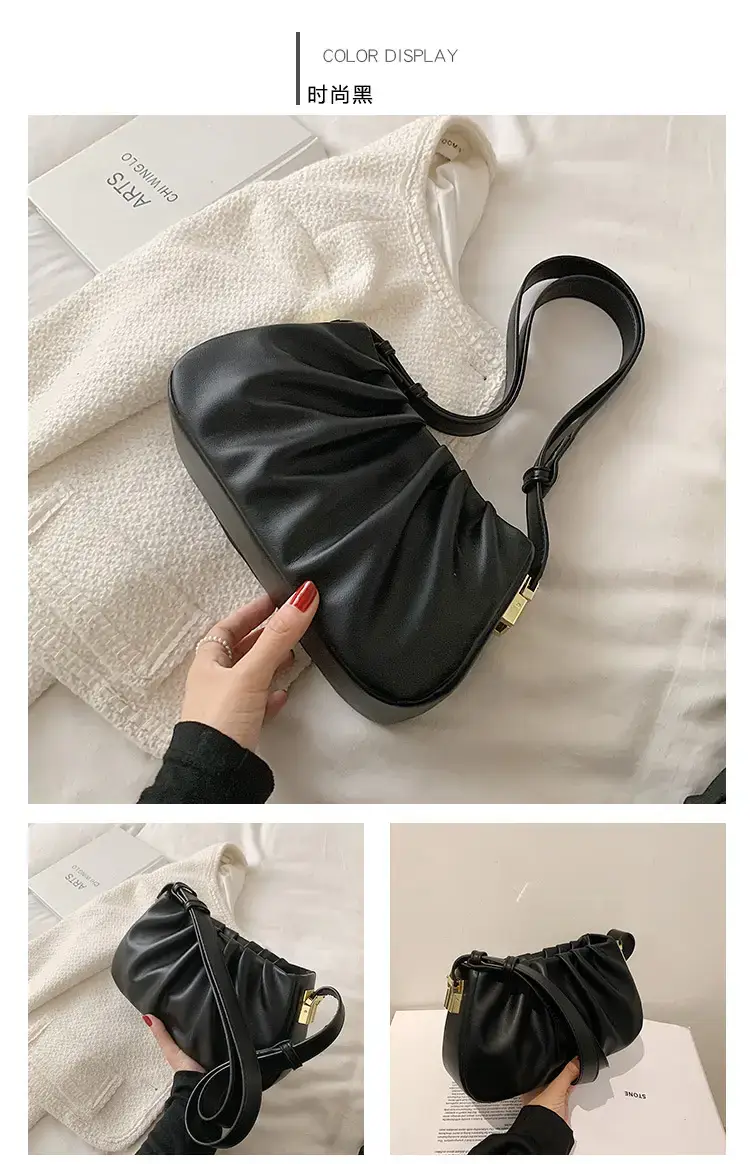 Black Retro Folded Shoulder Bag for Women — feature 10