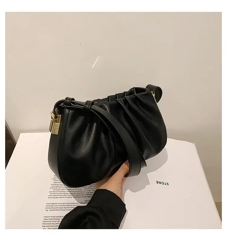 Black Retro Folded Shoulder Bag for Women — feature 22