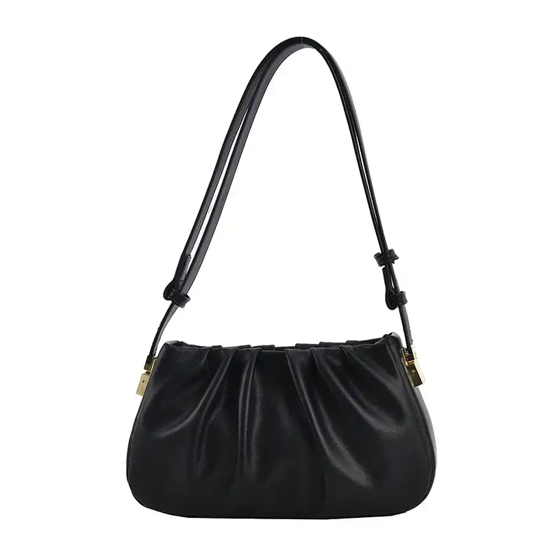 Black Retro Folded Shoulder Bag for Women - Image 2