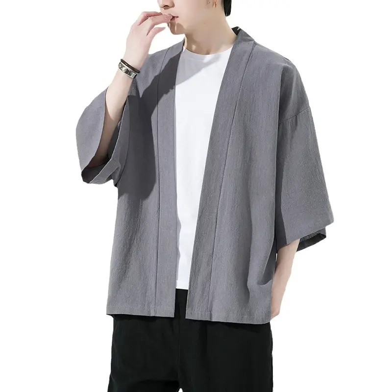 2023 Men Grey Chinese Style Cardigan Large - Image 10