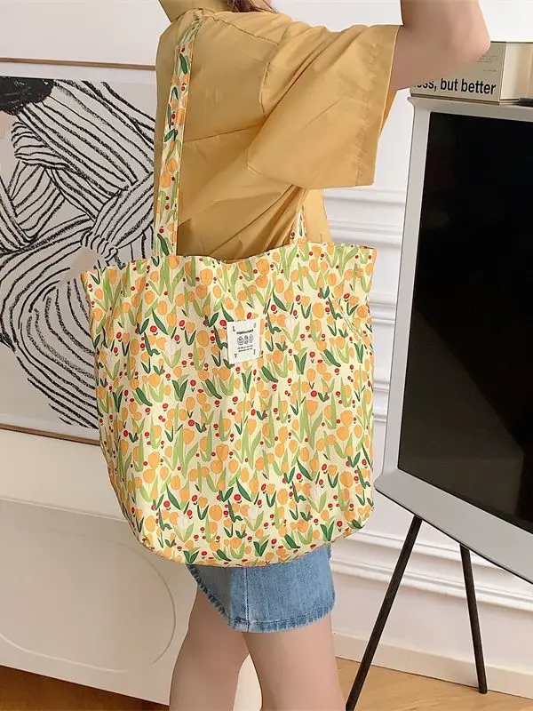 Gentle Tulip Cotton Bag Women Single Shoulder Canvas - Image 3