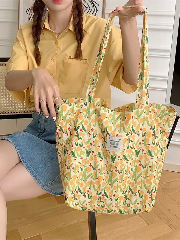 Gentle Tulip Cotton Bag Women Single Shoulder Canvas - Image 4