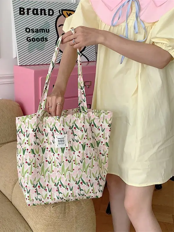 Gentle Tulip Cotton Bag Women Single Shoulder Canvas - Image 5