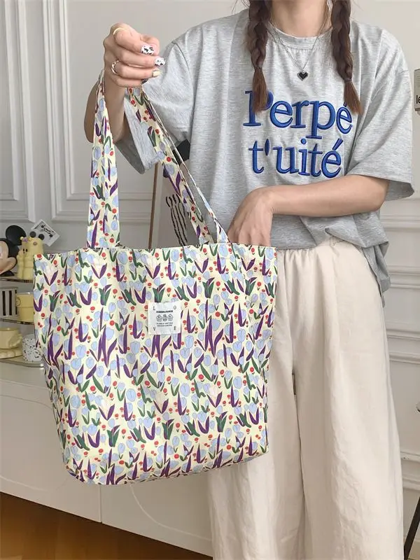 Gentle Tulip Cotton Bag Women Single Shoulder Canvas - Image 6