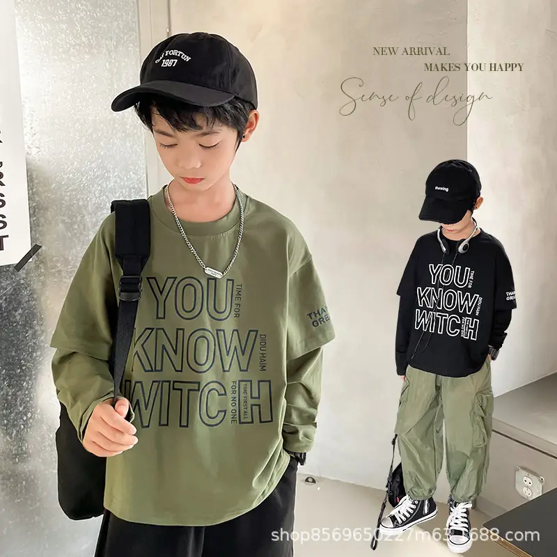 Kids Korean Style Long Sleeve T-Shirt Black 2026 Spring Autumn - Image 3