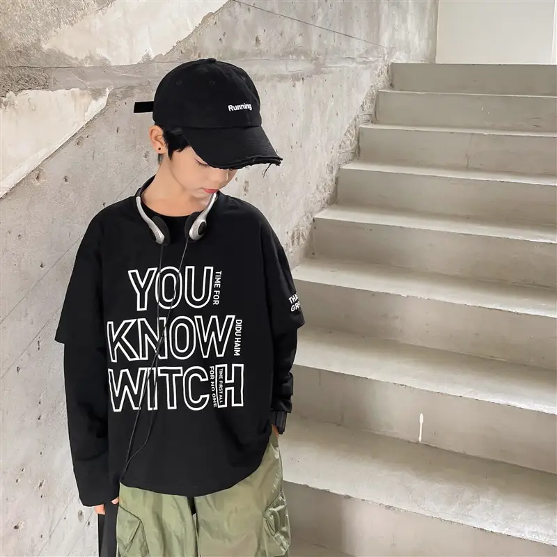 Kids Korean Style Long Sleeve T-Shirt Black 2026 Spring Autumn - Image 4